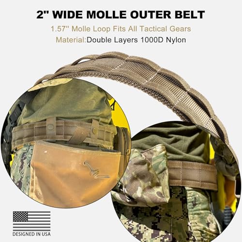 WarBull Tactical Battle Molle Belt, 2'' Quick Release Gun Belt w/Secure Locking & 1.57'' EDC Inner Belt, Heavy Duty Combat Outer Belt, Duty Belt for Law Enforcement, Shooter-Coyote Brown L by WarBull - Used condition - Image 3