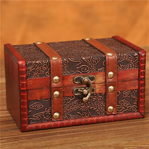 Xabelle りゅうもん レトロ風収納ボックスアンティーク調 木箱雑貨小物入れ宝箱 アンティーク 風 ジュエリーボックスアクセサリー入れ鍵付き 01
