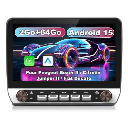 Hexinex Autoradio Android 15 pour Peugeot Boxer II/Citroën Jumper II/Fiat Ducato [2Go+64Go] 10.1 Pouces Écran Carplay Android Auto Deux Boutons Rotatifs GPS FM WiFi Bluetooth SWC Aide au Parking
