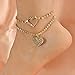 KOFISNI Heart Rhinestone Ankle Bracelets for Women Adjustable Silver Shiny Tennis Anklets Twinkle Heart Cubic Zircon Anklet Foot Chain Trendy Jewelry for Women(gold)