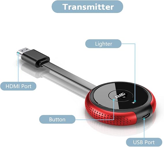 TIMBOOTECH Wireless HDMI Transmitter Red, 1 Receiver Can be Paired with 8 Transmitters, Compatiable with DV, Cable Box, Laptop, PC, Only TX