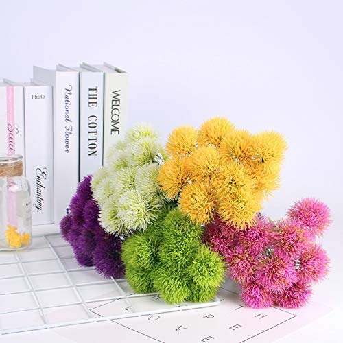 Cattree Artificial Dandelion Flowers 5 Color X 2Pcs Purple Pink White Green Yellow - Total 10 Pcs. Plastic Plants Shrubs Bushes Fake Grass Wedding Indoor Outdoor Home Garden Decoration Planter Filler #TOP2