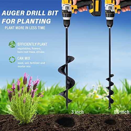 Auger Drill Bit For Planting,3X16In & 1.6X16In Garden Auger Spiral Drill Bit For Planting,Bulb Plant Auger For Cordless Drill,Flowers Planting Auger For Drill Post Hole Digger For 3/8” Hex Drill #TOP1
