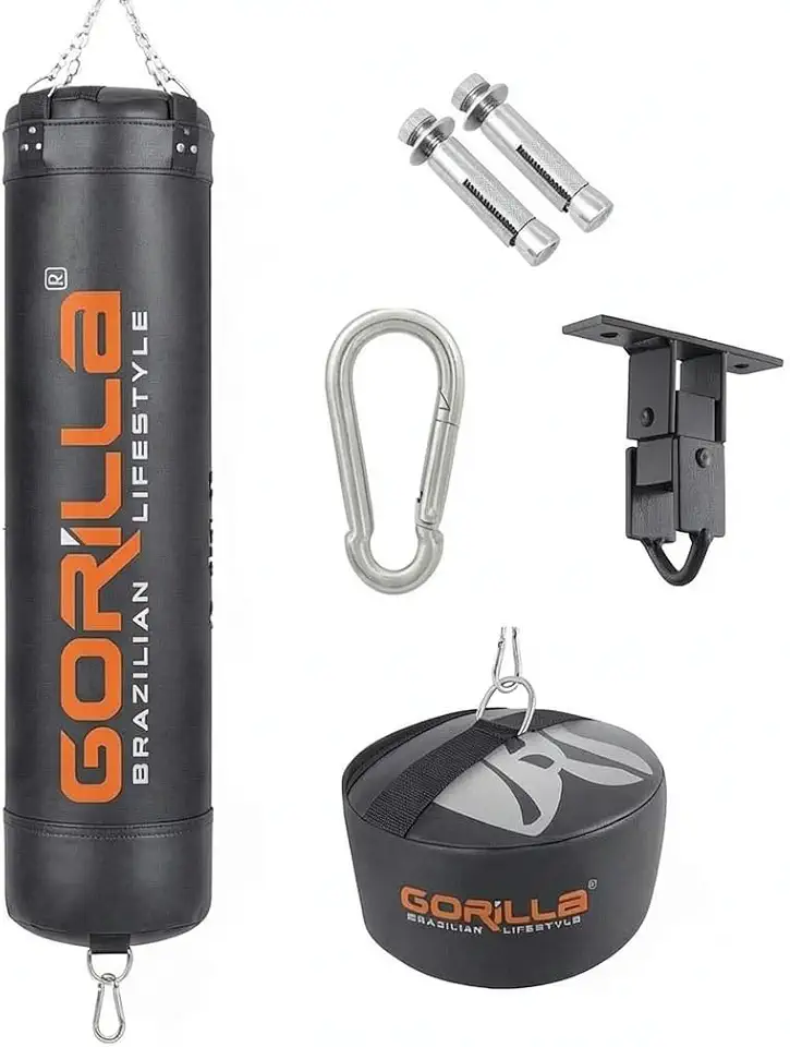 Saco Pancada Profissional Boxe 180 Cm Com Engate No Fundo + Base Fixação Chão + Suporte Teto Gorilla