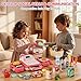 STACTCUTE 49Pcs Cash Register Toy Set for Kids, Pretend Play Grocery Store Cashier Playset with Conveyor Belt, Scanner, Weighing Scale, Calculator & Microphone, Toys Gift for Toddlers Ages 3-8 (Pink)