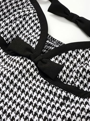 Elegant Camisole Two-Color Bow Decoration, Black and White Plaid Elegant Dress3