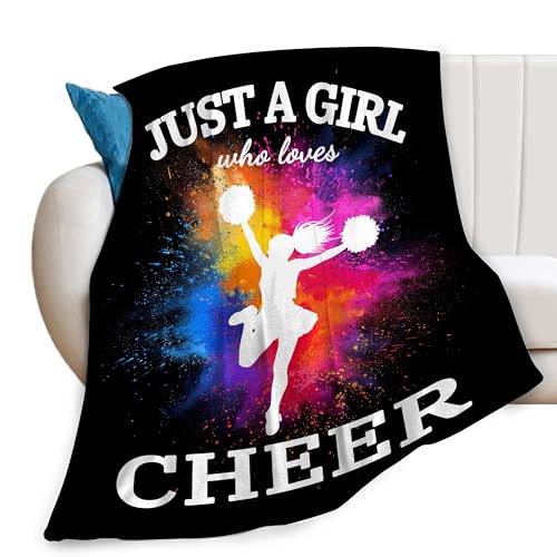 Just A Girl Who Loves Cheer Throw Blanket Cheerleader Cheerleading Sports Print Blankets Gifts Couch Sofa Bed Stuff Decor Merch Soft Cozy Fleece Plush Flannel Bedding for Lover Women Adults 50"x60"