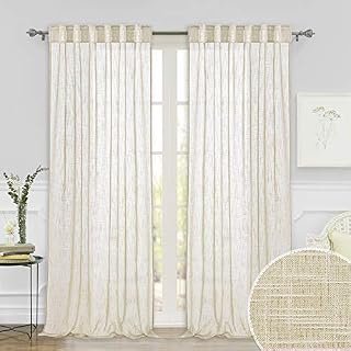 Extra Long Sheer Curtain Drapes - Linen Texture Fabric Vertical Wrinkle Free Semi