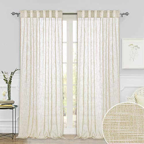 Extra Long Sheer Curtain Drapes - Linen Texture Fabric Vertical Wrinkle Free Semi
