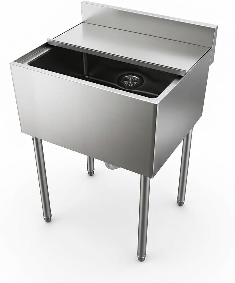 Commercial Stainless Steel Ice Bin with 14" x 11" Bowl, Underbar Ice Chest with Sliding Lid& Bottle Holders, Ice Chest Cooler Cart for Bar Restaurant Outdoor Party