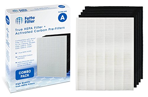 Fette Filter - 115115 Premium True HEPA H13 Filter Compatible with Winix Filter A 115115 Size 21 Plasma Wave Air Purifier AM90 P300 5300 5500 5300-2 6300-2 6300 C909 9800 C535 - Pack of 1 + 4