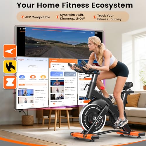 Image of Exercise Bike for Home, Quiet Adjustable Magnetic Stationary Bike for Home Cardio with App Compatible, Spin Bike with 400 lbs Capacity, Spinning Bike with Heart Rate Monitor