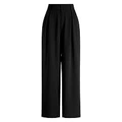 IKADEX Elastic High Waist Women Wide Leg Pants Dressy Casual Business Work Palazzo Pants with Pockets Black M