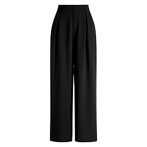 IKADEX Elastic High Waist Women Wide Leg Pants Dressy Casual Business Work Palazzo Pants with Pockets Black M