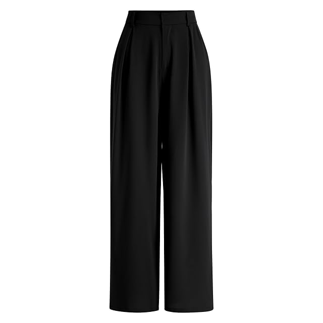 IKADEX Elastic High Waist Women Wide Leg Pants Dressy Casual Business Work Palazzo Pants with Pockets Black M