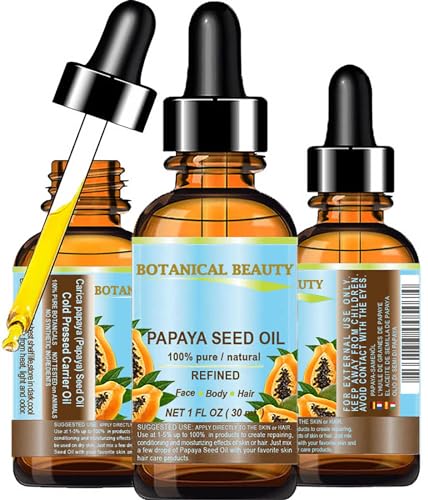 Botanical Beauty Papaya Seed Oil. 100% Pure / Natural / Undiluted /Refined Cold Pressed Carrier Oil. 1 Fl.oz.- 30 ml. For Skin, Hair And Lip Care.