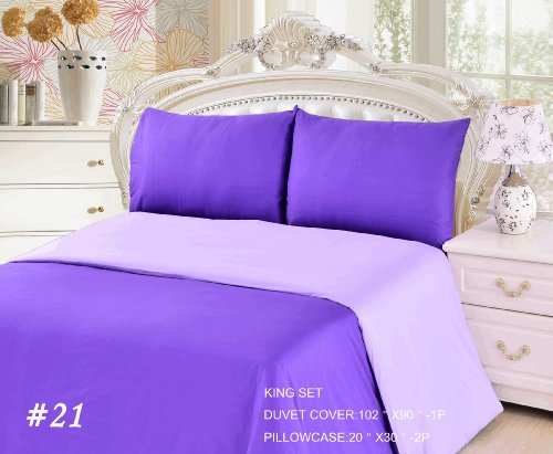 Tache 3 Piece 100% Cotton Solid Purple Lavender Dream Reversible Duvet Cover Set, King #TOP5