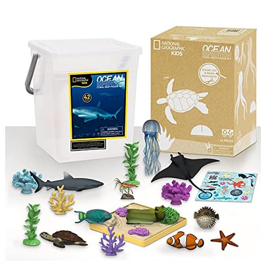 Just Play National Geographic Kids Tub of Realistic Sea Animal Toy Figures for Kids, QR Code to Shark, Turtle, Jellyfish Facts, Recycled Material Packaging, Storage Container, Amazon Exclusive