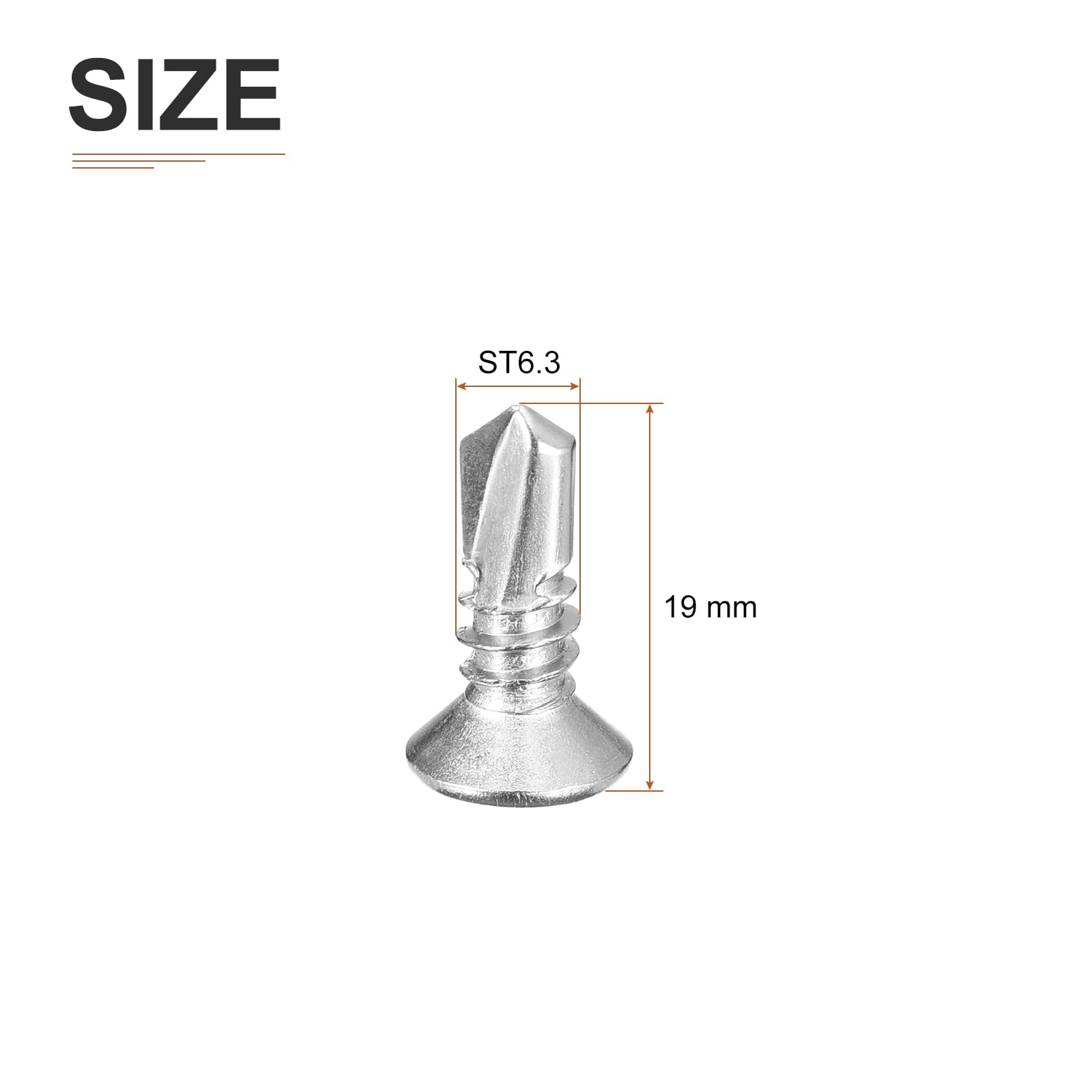 DTGN 100Pcs ST6.3x19mm Self Drilling Screws, 410 Stainless Steel Flat Head Phillips Sheet Metal Screw - Image 2