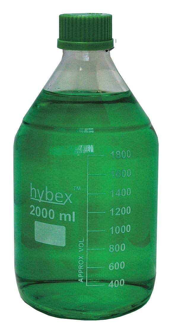 Benchmark Scientific B3000-2000-G Hybex Borosilicate Glass Media Storage Bottle, 2000 mL with Standard, Green Cap (Pack of 5)