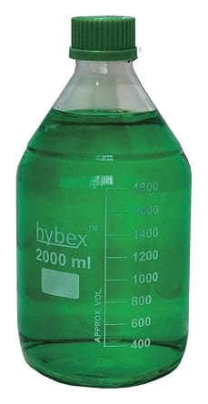 Benchmark Scientific B3000-2000-G Hybex Borosilicate Glass Media Storage Bottle, 2000 mL with Standard, Green Cap Pack of 5