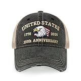 America 250 Hat 250th Anniversary USA Baseball Cap (1776–2026) Vintage Wash Adjustable Embroidered Patch TC102 (A-Charcoal)