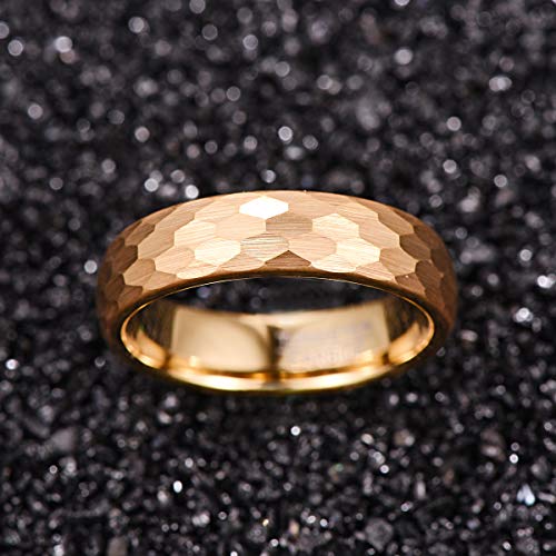 Nuncad Unisex 6Mm Tungsten Wedding Band Gold Hammered Tungsten Engagement Ring Brushed Finish Size 11 #TOP2