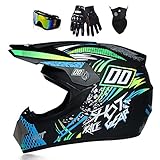Men Women Full Face Motocross Helmet, with Goggles, Face Mask and Gloves DOT Approved Dirt Bike Off