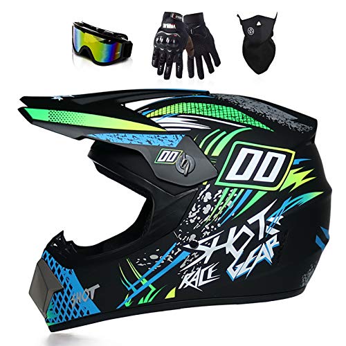Men Women Full Face Motocross Helmet, With Goggles, Face Mask And Gloves Dot Approved Dirt Bike Off Road Motorcycle Helmet Mx Mtb Bmx Downhill Helmet,Black Blue 00,S #TOP4