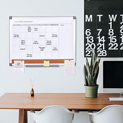 MAKELLO Monthly Calendar Whiteboard Dry Erase Cork Board Combo for Office, Classroom, Kitchen and Bedroom, 60x45cm