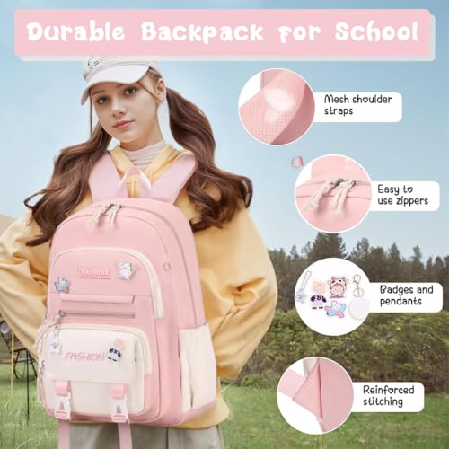 Image of Climberty Cotton Girls School Backpack Kawaii Pink School Book Bag Multi Compartment 15.6 inches Travel Backpack School Bag for Girls 6-12 Years Old Birthday Gift Christmas Gift, 32x15x45cm