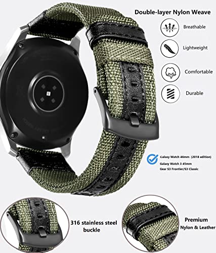 Olytop Galaxy Watch 3 Band 45Mm/46Mm Bands/Gear S3 Frontier Bands - Olytop 22Mm Quick Release Premium Nylon With Leather Strap Wrist Band For Samsung Gear S3 Frontier / Classic Smartwatch - Army Green #TOP2