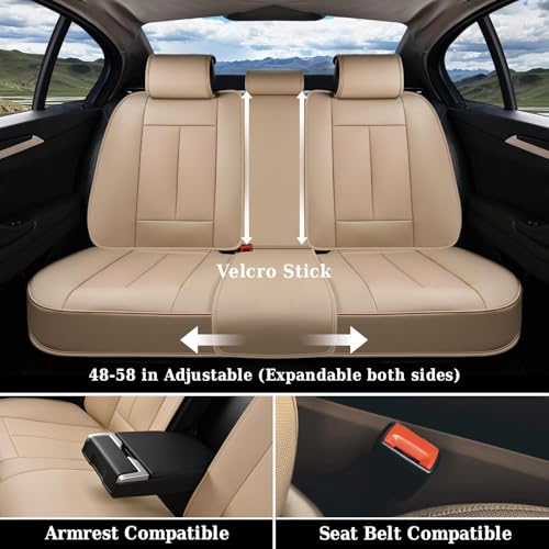 Image of Coverado Car Seat Covers Full Set, Premium Nappa Leather Seat Covers for Car, Waterproof Car Seat Protector with Lumbar Support, Automotive Seat Covers Universal Fit for Most Cars SUV Truck(Beige)
