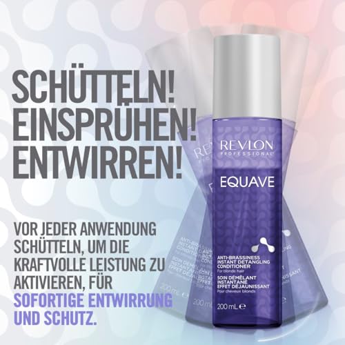REVLON PROFESSIONAL EQUAVE Anti-Brassiness Instant Detangling Conditioner, 200 ml, entwirrender Leave in Sprühconditioner für blondes, weißes & blondiertes Haar, 2-Phasen Haarpflege mit Hitzeschutz
