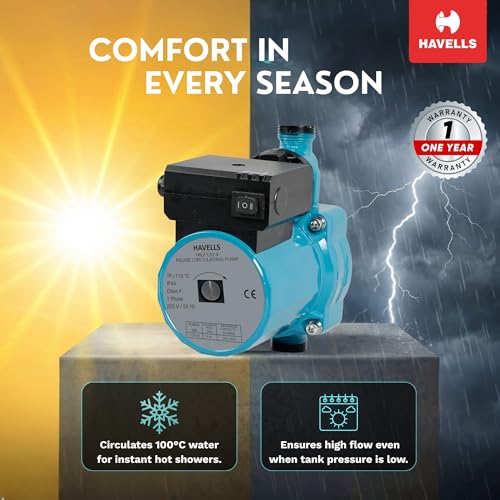 Image of Havells Inline Pressure Booster Water Pump HILF120-9 (0.5 HP) | Copper Winding, High Flow Rate, 180-260 V Range | Overheat Protection, Durable | for Bathroom, Shower, Geyser | 1 Yr Warranty