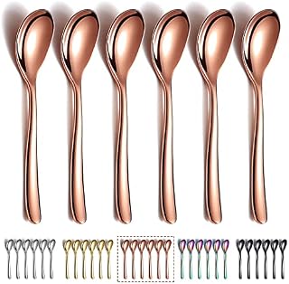 Rose Gold Teaspoons 6 Pieces, Kyraton 14cm Stainless Steel Titanium Plating Rose Gold Coffee Spoons Espresso Spoons, Dessert Spoons Tea Spoons, Small Mini Spoons Set for Parties, Dishwasher Safe