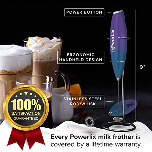image for PowerLix Powerful Handheld Milk Frother With Stand Battery Operated Fo