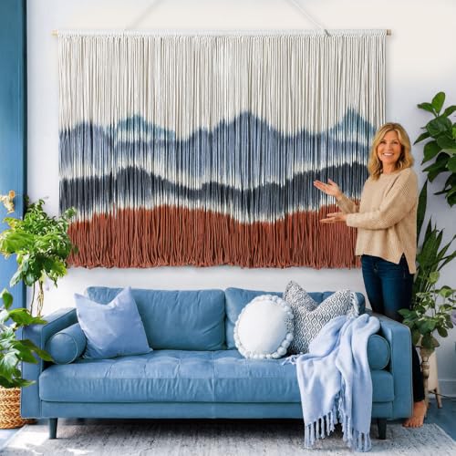 Tiamon Boho Wall Decor - 59''W x 35.4'' L Macrame Wall Hanging Dip-Dye Large Tapestry Art for Home Bathroom Farmhouse Bedroom Living Room Office Natural Modern Rustic Decoration — view 6
