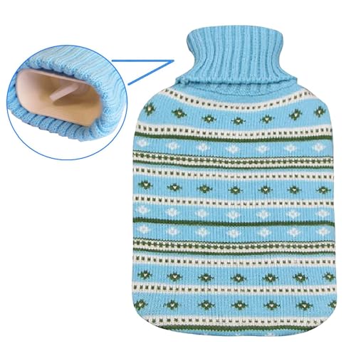 Bouillotte - 2 Litres - Housse tricotée - Motifs traits bleus - GH024 St Helens Home and Garden – vue 2