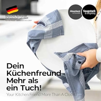 Sterzbachs 100% Baumwolle Küchentücher 50x70 cm - 2er Set 240 GSM - Hochwertige Grubentücher, Geschirrhandtücher, Spühltuch Super Saugstarke & Nachhaltige Nordic Design Streifen Uni - Blau – Bild 6
