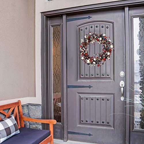 18 Inch 4Th Of July Wreath Red Blue White Wooden Star And Berry Ring Patriotic Star Wreath For Front Door Handmade Independence Day Wreath Rustic Wreath Twig For Memorial Day Flag Day Decorations #TOP5