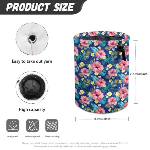 Image of Sellikakes Hawaiian Floral Yarn Organizer Bag Tropical Flower Storage Holder for Crochet Hooks Needles Store Skein Ball Short Knitting Needles