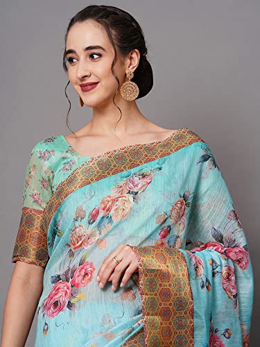 Image of AKHILAM Women's Ikat Linen Saree With Blouse Piece