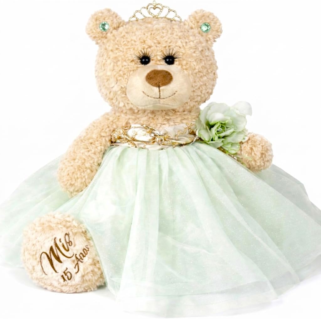 KINNEX COLLECTIONS SINCE 1997 Large 20” Quinceañera Teddy Bear Centerpiece – Elegant Dress, Oversized Keepsake Gift for 15 Años, OSO Quinceañera Decoración B16632-8 (Pistachio)