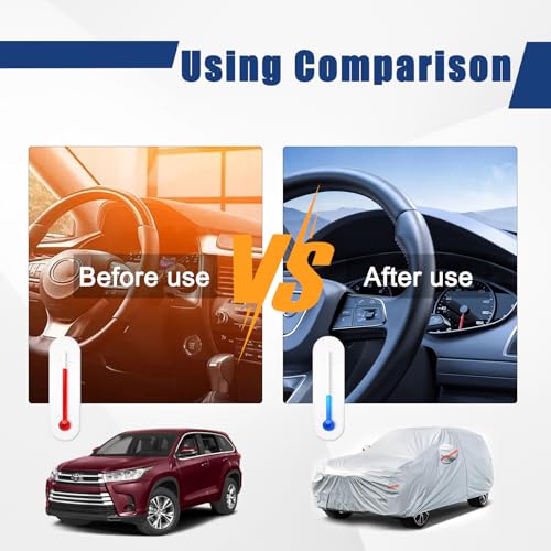 Image of Kayme 6 Layers SUV Car Cover Custom Fit for Toyota Highlander (2007-2025) Waterproof All Weather for Automobiles, Outdoor Full Cover Rain Sun UV Protection.Silver