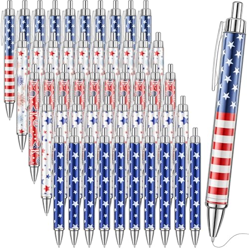 Thenshop 50 Pcs Independence Day Pens Bulk Gel Ink Pens American Flag Star Ballpoint 4th of July Theme Party Favors Appreciation Gifts for Teacher Nurse Employee School Office