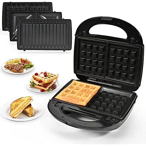 3 in 1 Sandwich Maker, Portable Waffle Iron Maker, Electric Panini Press with Removable Non-Stick Plates LED Indicator Lights, Cool Touch Handle for Breakfast Toaster, Grilled Cheese Bacon and Steak Cover