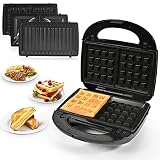 3 in 1 Sandwich Maker, Portable Waffle Iron Maker, Electric Panini Press with Removable Non-Stick Pl