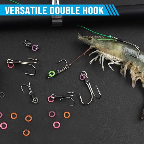 Live Shrimp Hooks 10pcs Double Fishing Hooks Bait Holder Hooks with Sharp Open Shank Barbed for Saltwater and Freshwater (2/0) - Thumbnail 6