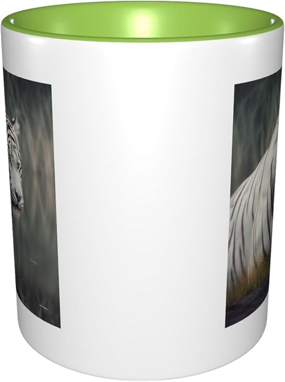Large Ceramic Coffee Mugs,11oz Coffee Cups with Handle,Novelty Porcelain Mug White Tiger Tea Mugs for Women Men Big Tea Cup,Latte Mug for Milk, Hot Tea,Microwave Safe